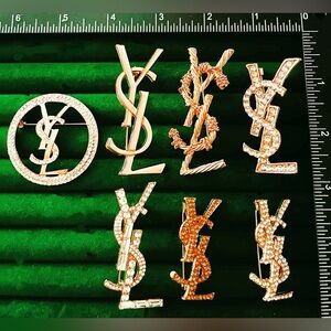 Lot of 7 Pieces Sparkling Initial Letter Brooch Pin Gold Silver Tones